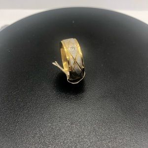 18K Plated Gold Silver Diamond Cut Single CZ Mens Eternity Ring